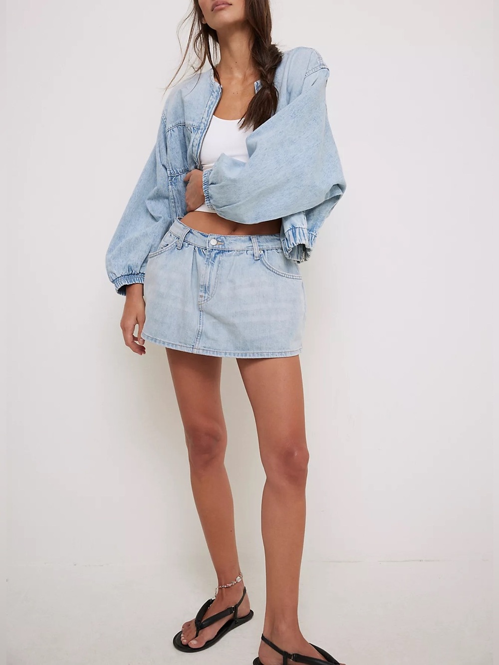 Light Wash Denim Mini Skirt - Women's Casual Style